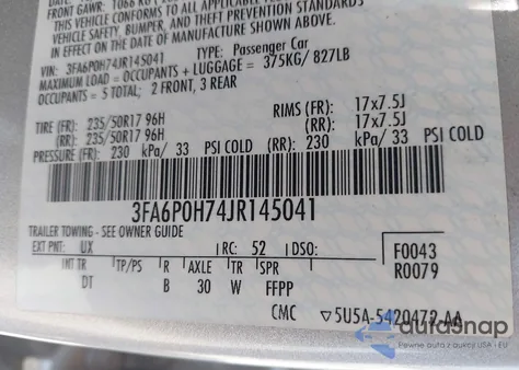 2018 Ford Fusion Se from USA, damaged, VIN 3FA6P0H74JR145041